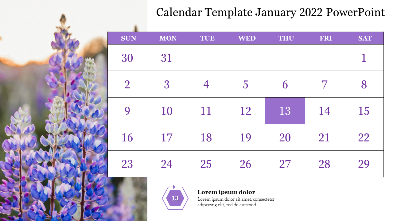 Calendar Template January 2022 PowerPoint
